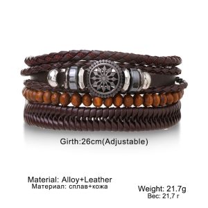 CONJUNTO DE PULSERAS DE CUERO CON DIJE DE SOL CELTA CAFE 3 CONJUNTO DE PULSERAS DE CUERO CON DIJE DE SOL CELTA MARRON