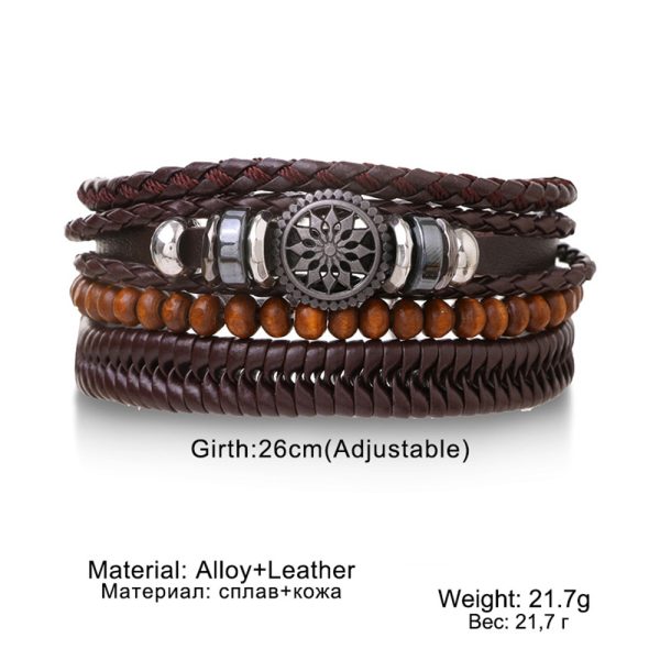 CONJUNTO DE PULSERAS DE CUERO CON DIJE DE SOL CELTA MARRON