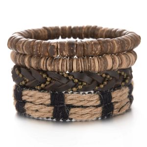 PULSERA VINTAGE DE CERAMICA Y SOGA 3 NUEVO PACK DE PULSERAS ARTESANALES – ESTILO RÚSTICO Y AUTÉNTICO