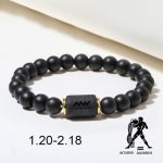 Pulsera del zodiaco de piedra de ónix negro para hombre y mujer