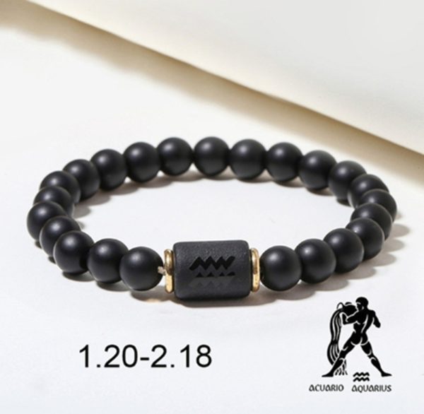 Pulsera del zodiaco de piedra de ónix negro para hombre y mujer