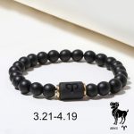 Pulsera del zodiaco de piedra de ónix negro para hombre y mujer