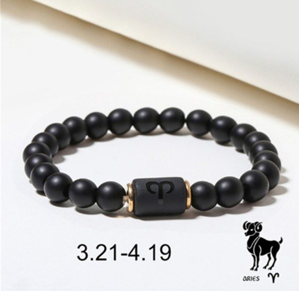 Pulsera del zodiaco de piedra de ónix negro para hombre y mujer