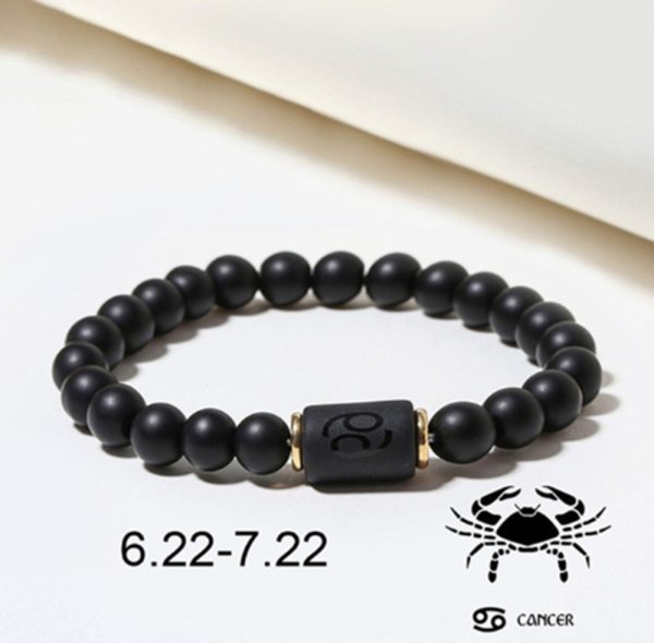 Pulsera del zodiaco de piedra de ónix negro para hombre y mujer