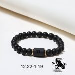 Pulsera del zodiaco de piedra de ónix negro para hombre y mujer