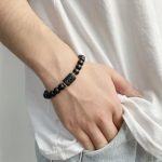 Pulsera del zodiaco de piedra de ónix negro para hombre y mujer