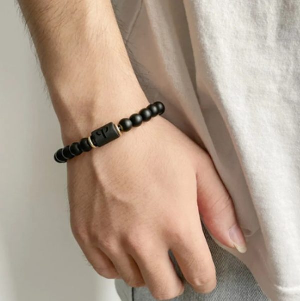 Pulsera del zodiaco de piedra de ónix negro para hombre y mujer