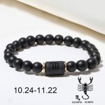 Pulsera del zodiaco de piedra de ónix negro para hombre y mujer