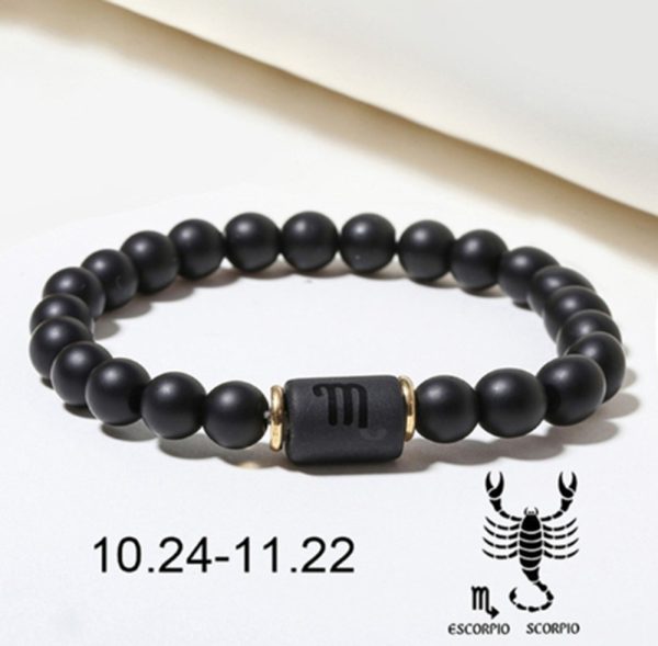 Pulsera del zodiaco de piedra de ónix negro para hombre y mujer
