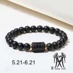 Pulsera del zodiaco de piedra de ónix negro para hombre y mujer
