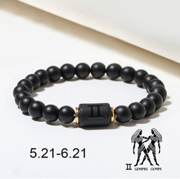 Pulsera del zodiaco de piedra de ónix negro para hombre y mujer