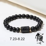 Pulsera del zodiaco de piedra de ónix negro para hombre y mujer