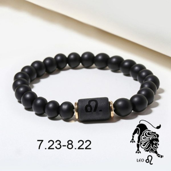 Pulsera del zodiaco de piedra de ónix negro para hombre y mujer