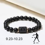 Pulsera del zodiaco de piedra de ónix negro para hombre y mujer