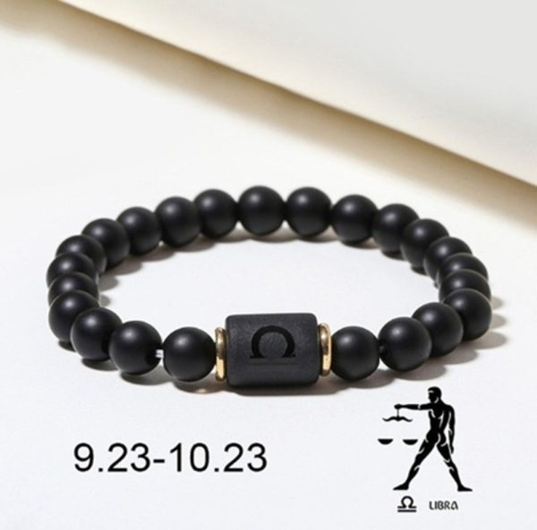 Pulsera del zodiaco de piedra de ónix negro para hombre y mujer