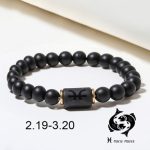 Pulsera del zodiaco de piedra de ónix negro para hombre y mujer