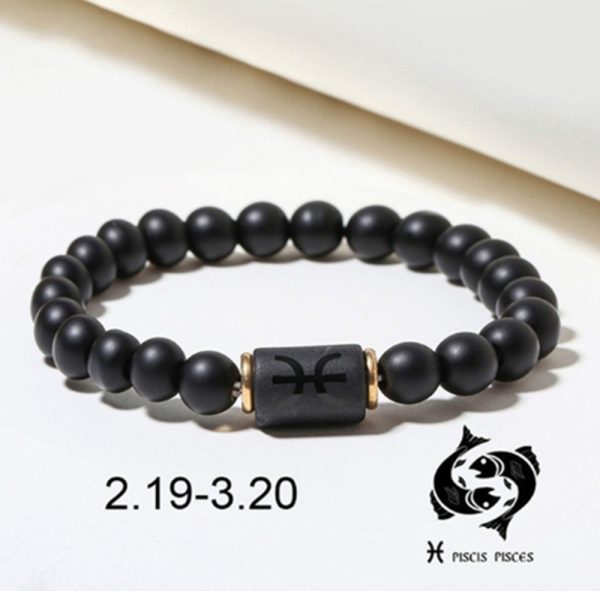 Pulsera del zodiaco de piedra de ónix negro para hombre y mujer