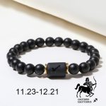 Pulsera del zodiaco de piedra de ónix negro para hombre y mujer