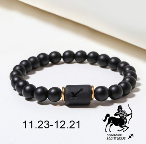 Pulsera del zodiaco de piedra de ónix negro para hombre y mujer