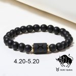 Pulsera del zodiaco de piedra de ónix negro para hombre y mujer