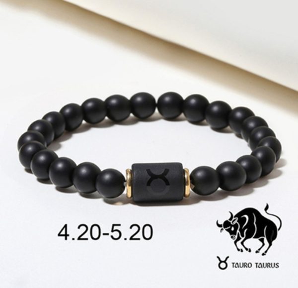 Pulsera del zodiaco de piedra de ónix negro para hombre y mujer