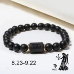 Pulsera del zodiaco de piedra de ónix negro para hombre y mujer