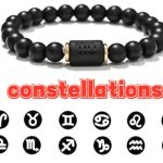 Pulsera del zodiaco de piedra de ónix negro para hombre y mujer