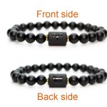 Pulsera del zodiaco de piedra de ónix negro para hombre y mujer