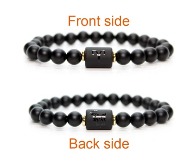 Pulsera del zodiaco de piedra de ónix negro para hombre y mujer