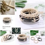 Conjunto de Pulseras de Cuero, Tejidas y Cuentas de Madera Blancas achieve