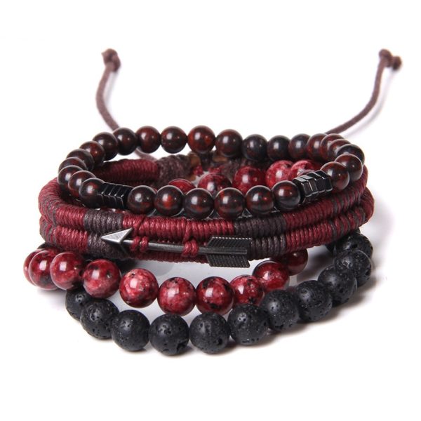 Eleva tu look con este set exclusivo de 4 pulseras que combinan carácter, energía y masculinidad en cada detalle. Incluye: ✔ Pulseras de piedras naturales en tonos rojo intenso y negro volcánico