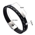 Presentamos nuestra pulsera moderna de cuero con detalles metálicos, disponible en negro clásico y platado elegante — perfecta para quienes buscan un accesorio que combine sofisticación con actitud.