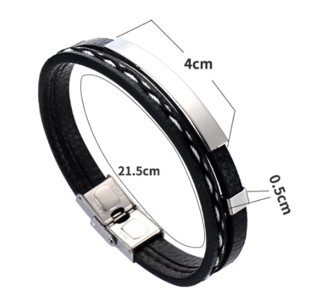 Presentamos nuestra pulsera moderna de cuero con detalles metálicos, disponible en negro clásico y platado elegante — perfecta para quienes buscan un accesorio que combine sofisticación con actitud.