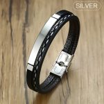 Presentamos nuestra pulsera moderna de cuero con detalles metálicos, disponible en negro clásico y platado elegante — perfecta para quienes buscan un accesorio que combine sofisticación con actitud.