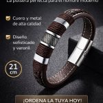 Nuestra pulsera de cuero marrón de 21 cm combina elegancia, masculinidad y carácter en una sola pieza. Diseñada con cuero trenzado premium y acero inoxidable de alta resistencia.