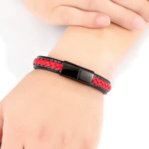 PULSERA DE CUERO COLOR ROJO NEGRO1 NUEVA PULSERA DE CUERO PREMIUM Eleva tu estilo con esta pulsera de cuero trenzado de alta calidad, diseñada para quienes quieren destacar con un accesorio moderno, elegante y lleno de personalidad