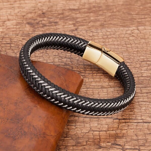 Pulsera de Cuero Trenzado Premium con Cierre Magnético de Acero