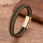 Pulsera de Cuero Trenzado Premium con Cierre Magnético de Acero