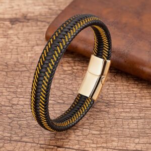 Pulsera de Cuero Trenzado Premium con Cierre Magnético de Acero
