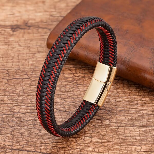 Pulsera de Cuero Trenzado Premium con Cierre Magnético de Acero