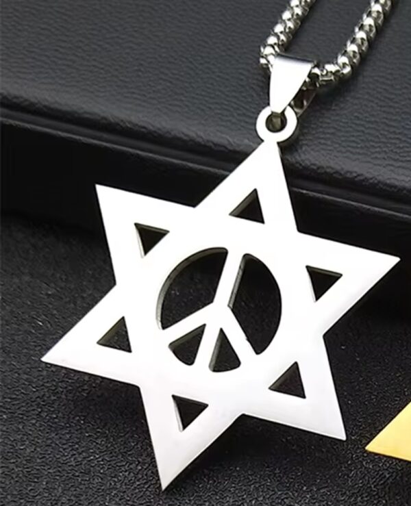 Collar de acero inoxidable con escudo de estrella de David para hombres y mujeres, collar con colgante de hexagrama de Color plateado,