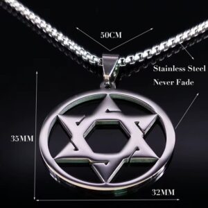 collar ESTRELLA DE DAVID2 Collar de acero inoxidable con escudo de estrella de David para hombres y mujeres, collar con colgante de hexagrama de Color plateado,