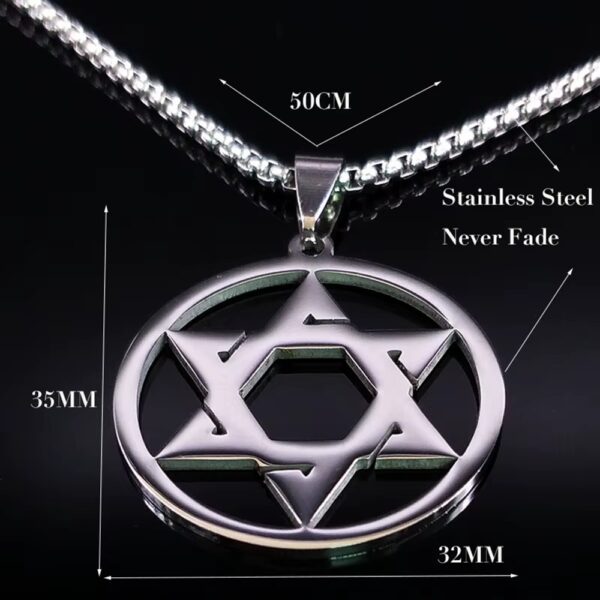 Collar de acero inoxidable con escudo de estrella de David para hombres y mujeres, collar con colgante de hexagrama de Color plateado,