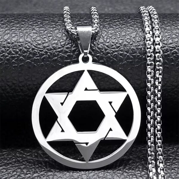 Collar de acero inoxidable con escudo de estrella de David para hombres y mujeres, collar con colgante de hexagrama de Color plateado,