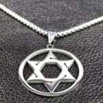 Collar de acero inoxidable con escudo de estrella de David para hombres y mujeres, collar con colgante de hexagrama de Color plateado,