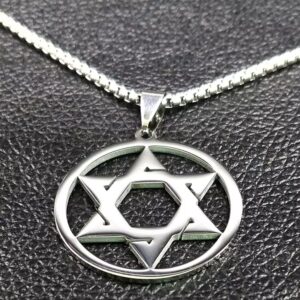 Collar de acero inoxidable con escudo de estrella de David para hombres y mujeres, collar con colgante de hexagrama de Color plateado,