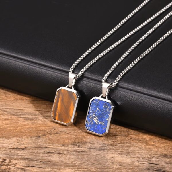 COLLAR ACERO Y OJO DE TIGRE LAPIZ LAZULI